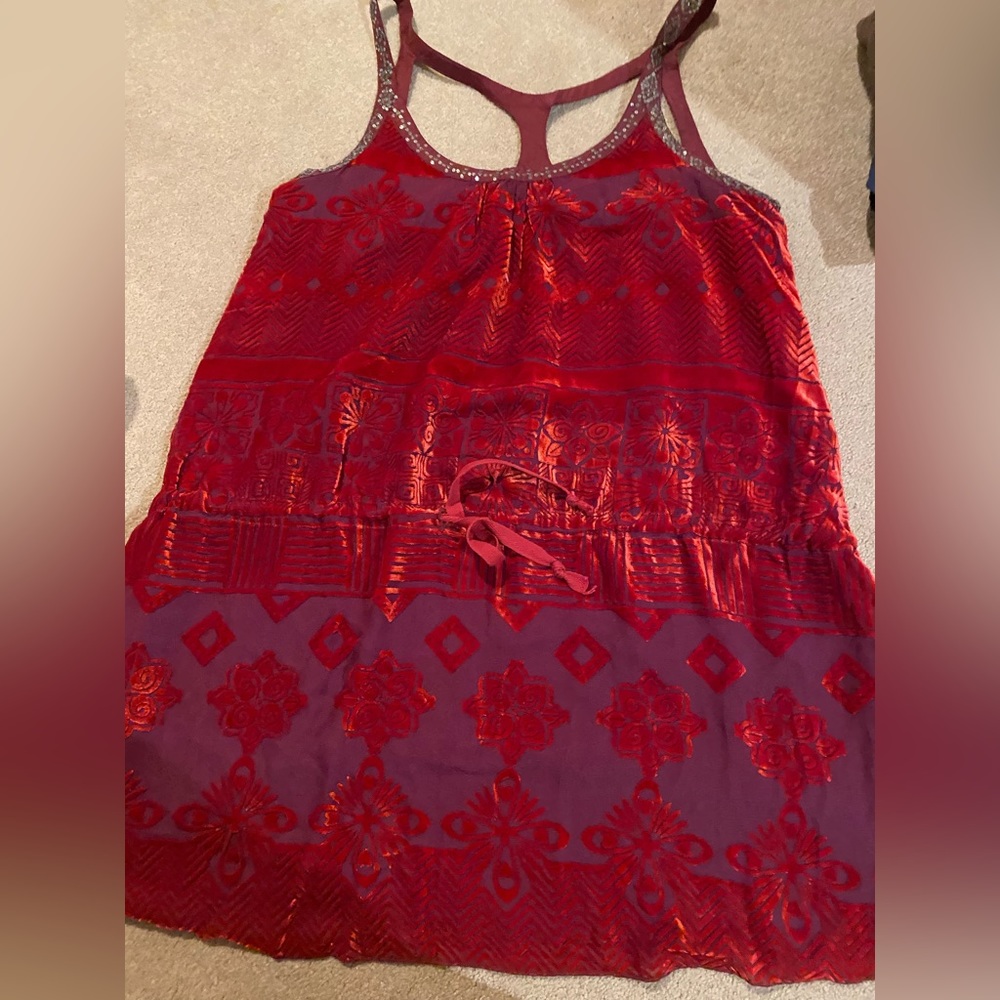 Free People red velvet with silver sequins details on shoulder straps and back